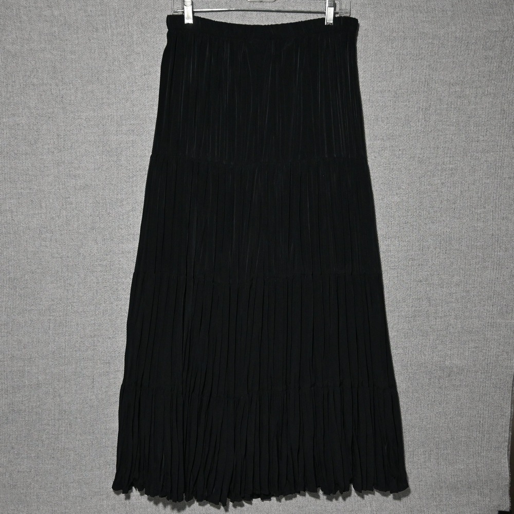 J. Suzette and company Tiered Maxi Skirt Womens Pleated USA Medium Black - Picture 2 of 6